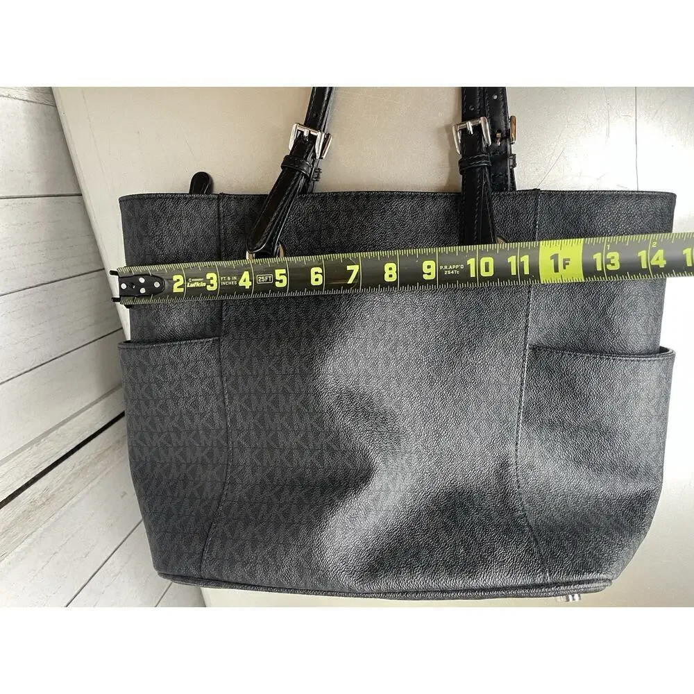 Michael Kors Signature Large Jet Set Logo Tote Black With Silver Hardware